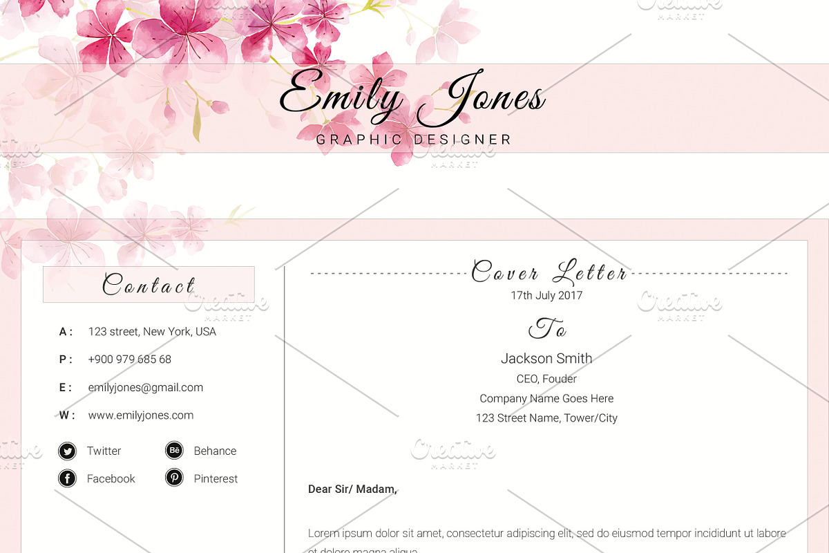 Water Color CV-Resume Template *C, a Resume Template by Showy68 Template (Photo 5 of 5)
