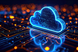 Futuristic glowing cloud representing cloud computing, data storage, AI, a Technology Photo by Igor Tichonow