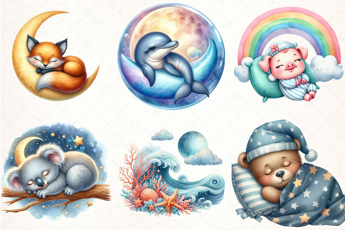Sleeping Baby Animal Clipart, an Illustration by Pixels.Craft (Photo 3 of 7)