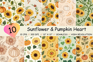 Sunflower & Pumpkin Heart Pattern, a Graphic by FloridPrintables