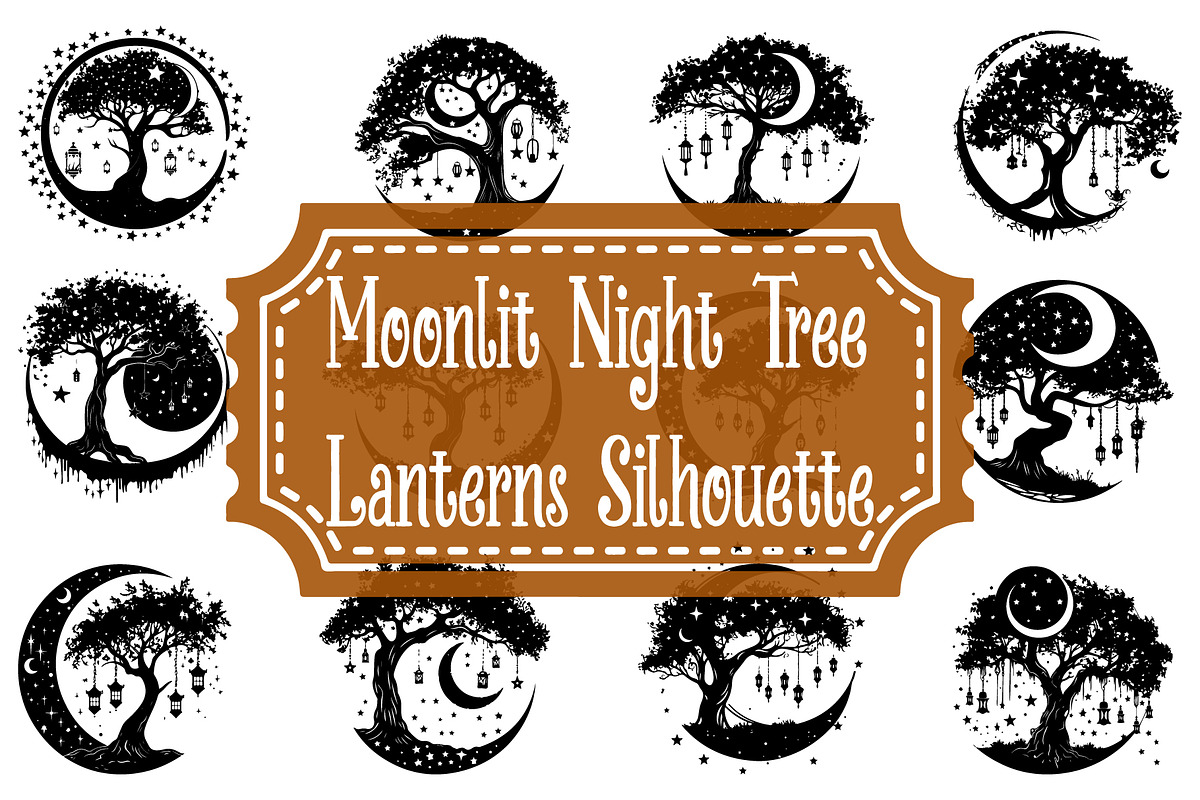 Moonlit Dream Tree Silhouette Pack, an Illustration by Designer_Momina