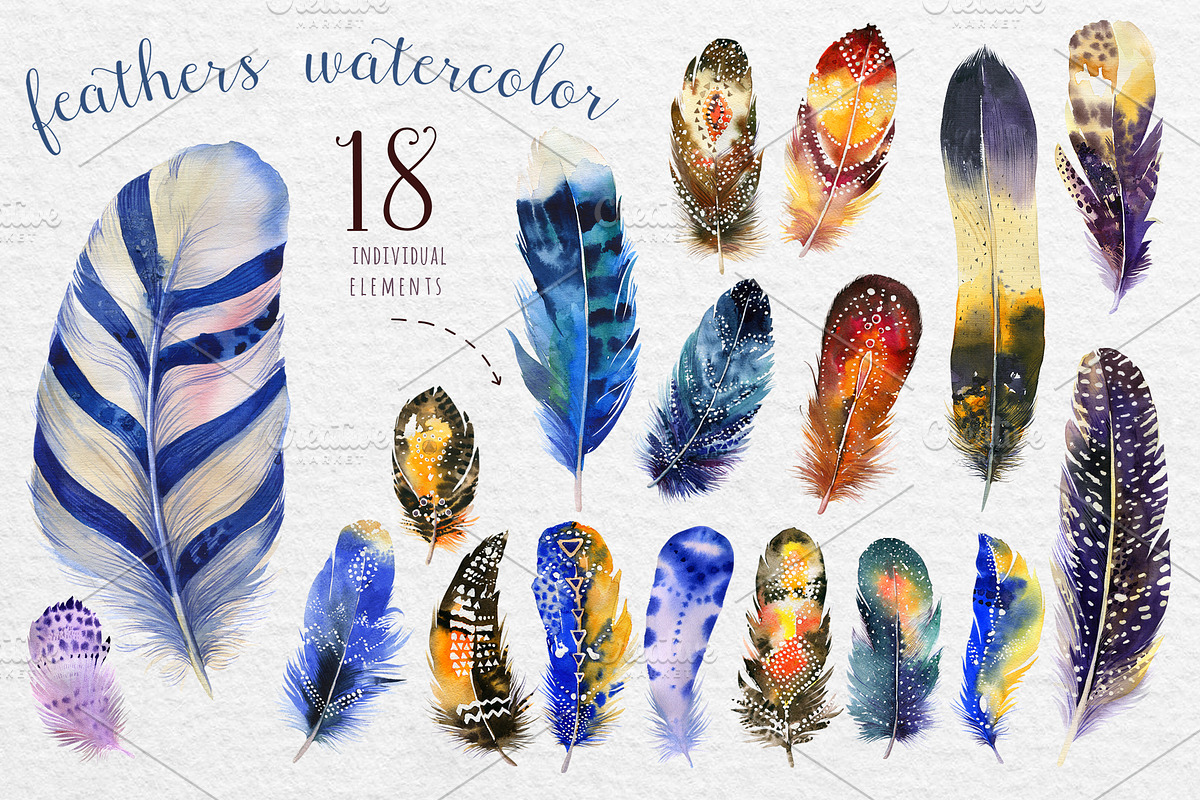 Watercolor feathers Bundle, an Illustration by Peace ART (Photo 5 of 6)