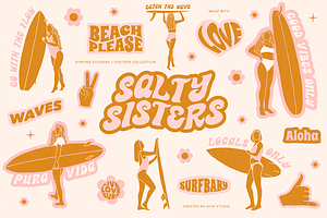 Retro Stickers Surfing Summer Vibes