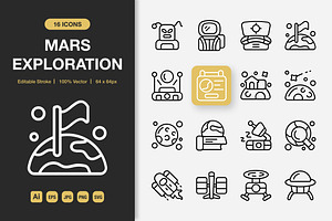 Mars Exploration Outline Icons