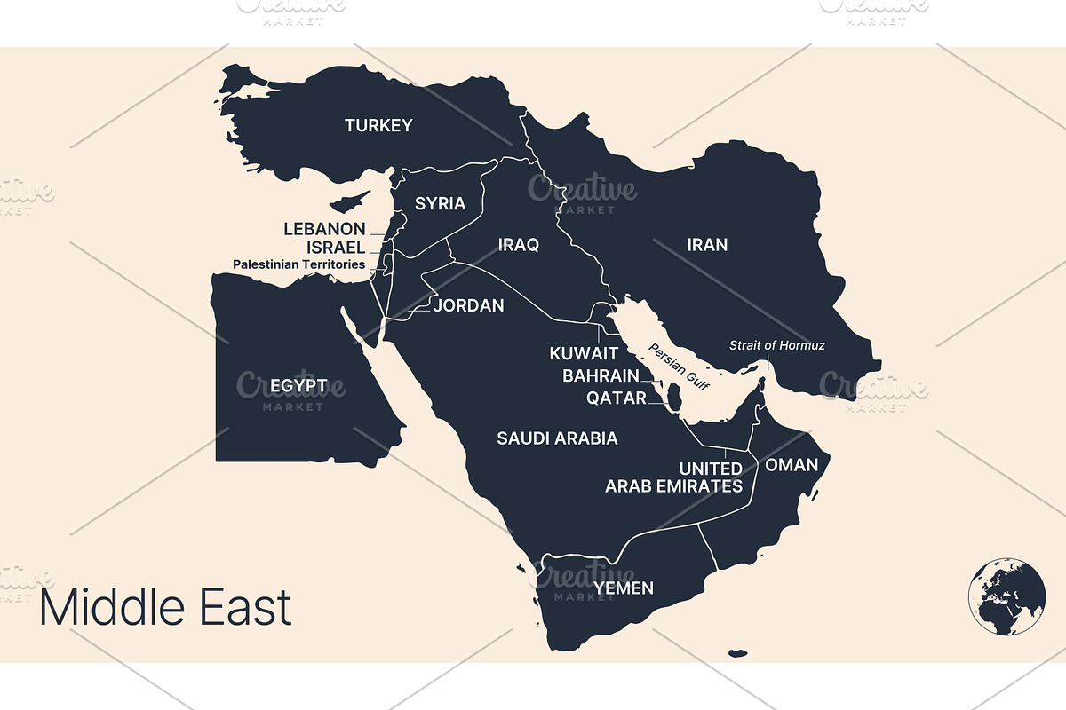Political middle east asia map, an Illustration by Foxys Graphic