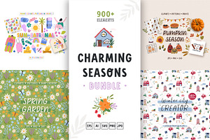 Four seasons BUNDLE - vector clipart, an Illustration by Valerie