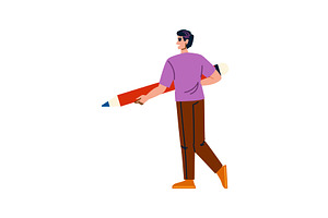 Designer walking and holding a big, an Education Illustration by pikepicture