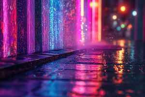 Illuminated water fountain with neon, a Photo by Iftikhar Alam
