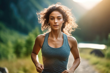 Close-up shot of female athlete running at sunset in national pa, a Sports & Recreation Photo by designvectx