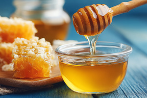 Fresh golden honey drizzled from, a Food & Drink Photo by MistyDay