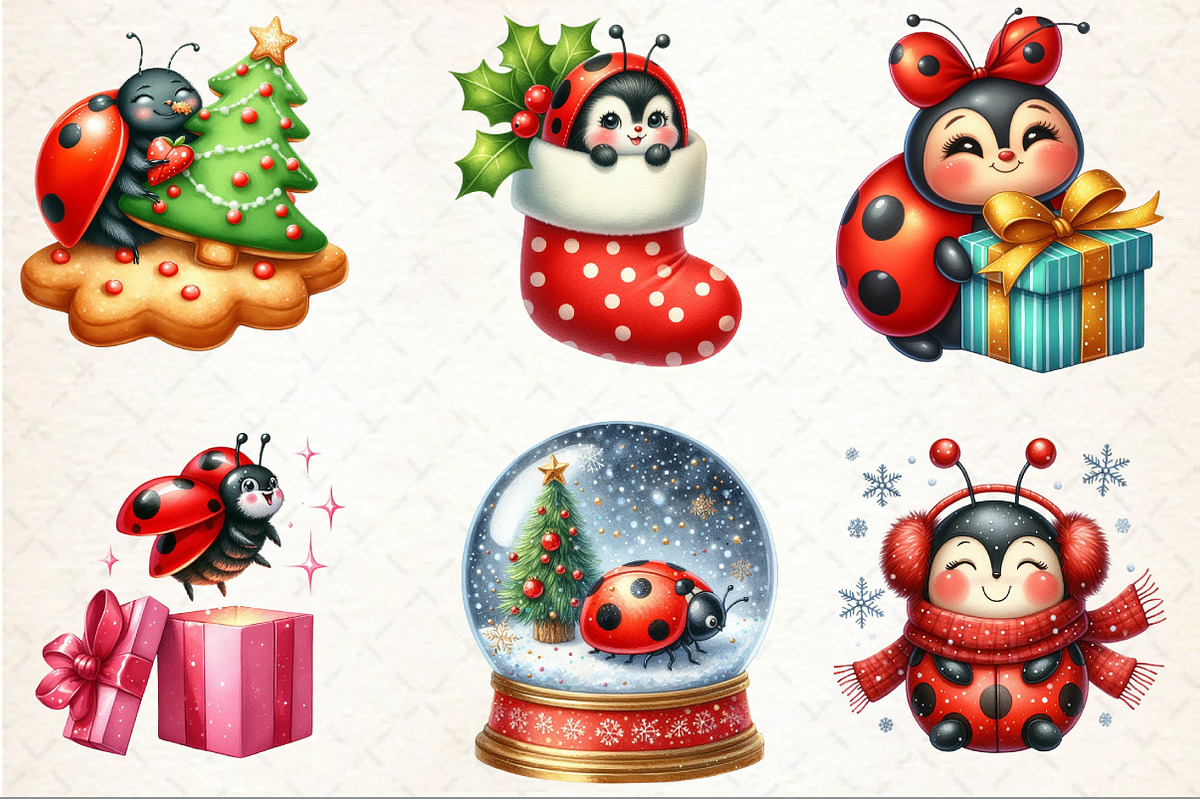 Christmas Cute Ladybug Clipart, an Illustration by Rose Art (Photo 3 of 4)