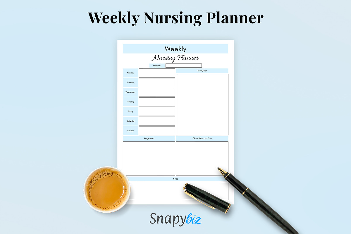 Weekly Nursing School Printable Plan, a Print Template by Snapybiz
