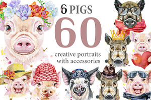 Watercolor pigs, an Animal Illustration by Watercolor fantasy