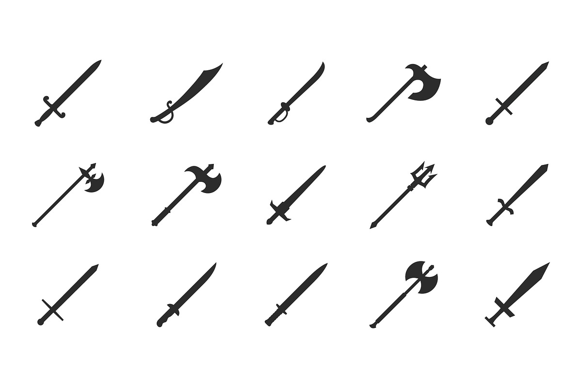 Medieval weapons. Swords, Axes icons, a Solid Icon by DenysHolovatiuk (Photo 2 of 5)