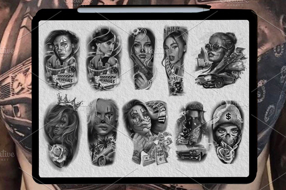 Procreate Chicano Tattoo stencil, a Brushes & More by Tattoo Worker Studio (Photo 5 of 7)