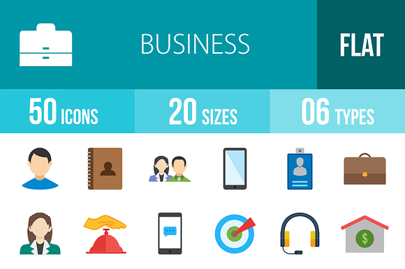 50 Business Flat Multicolor Icons