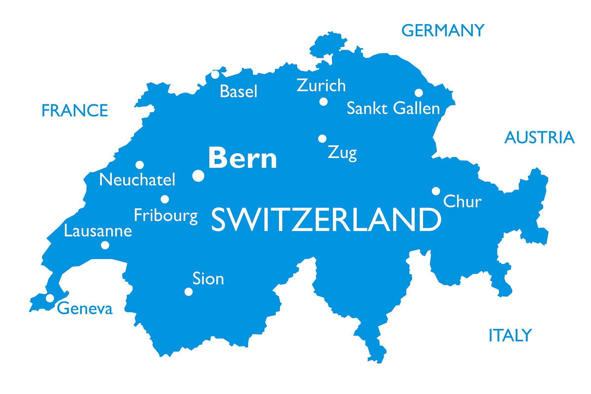 Vector map of Switzerland, an Illustration by ilynx