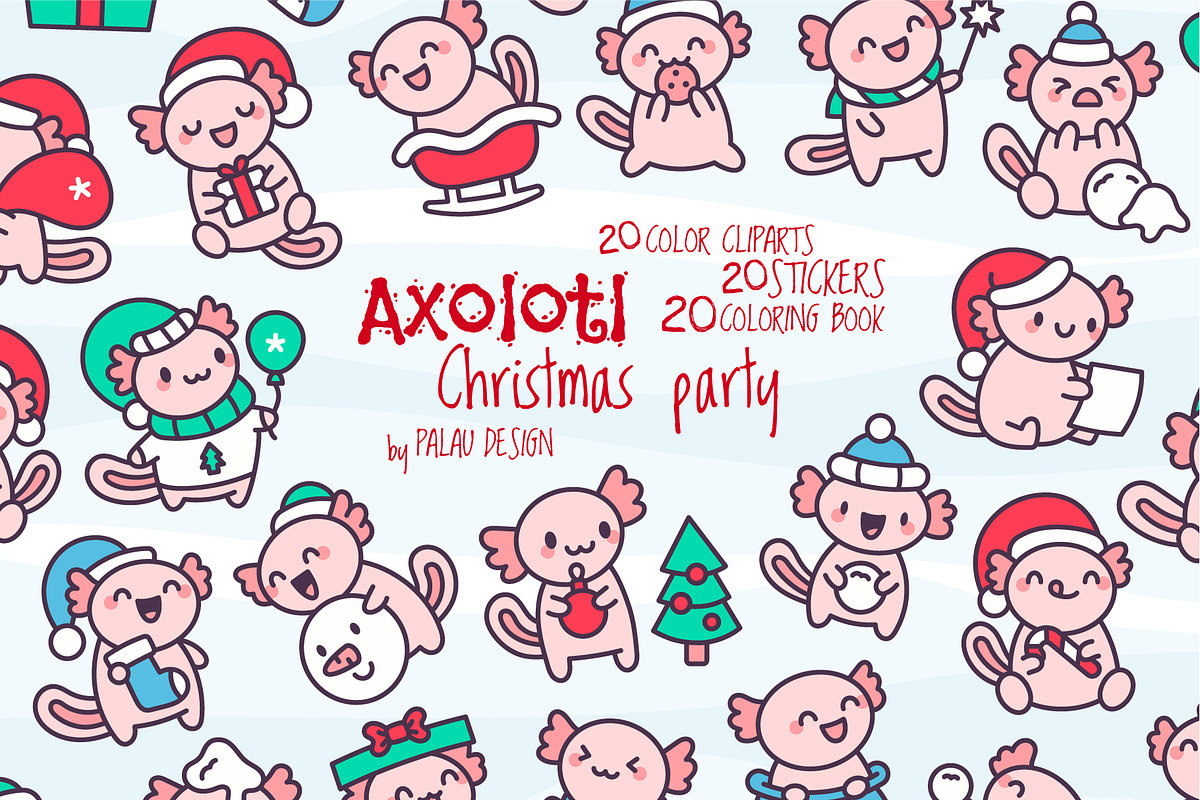 Axolotl Xmas Illustration Pack, a Seasonal Illustration by Palau (Photo 1 of 10)