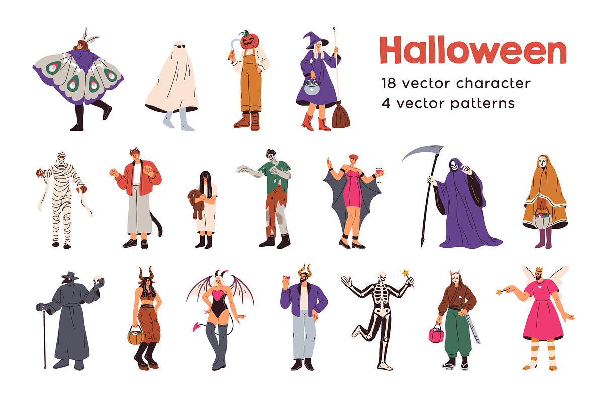 Halloween people set + patterns, a Person Illustration by Good Studio (Photo 1 of 19)