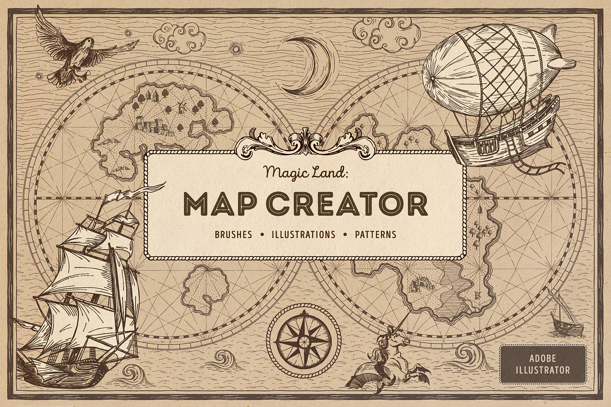 Magic Lands: Vintage Map Creator, a Brush Add-On by pixelbuddha.net (Photo 1 of 12)