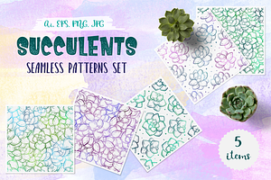 Succulents Seamless Patterns Set