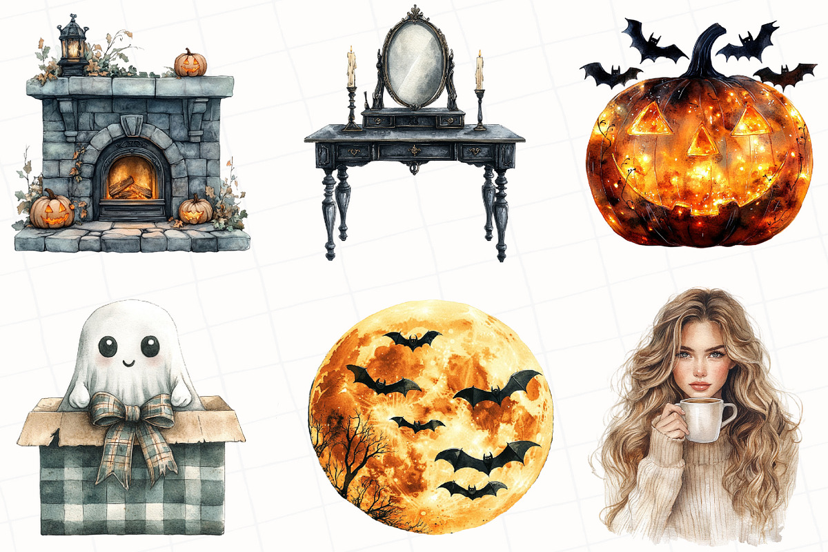 Watercolor Creepy Halloween Clipart, an Illustration by OK Design (Photo 3 of 5)