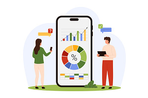 Data analysis, audit with mobile app, a Technology Illustration by Flashvector