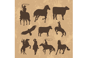 Set Of Cowboys And Horses