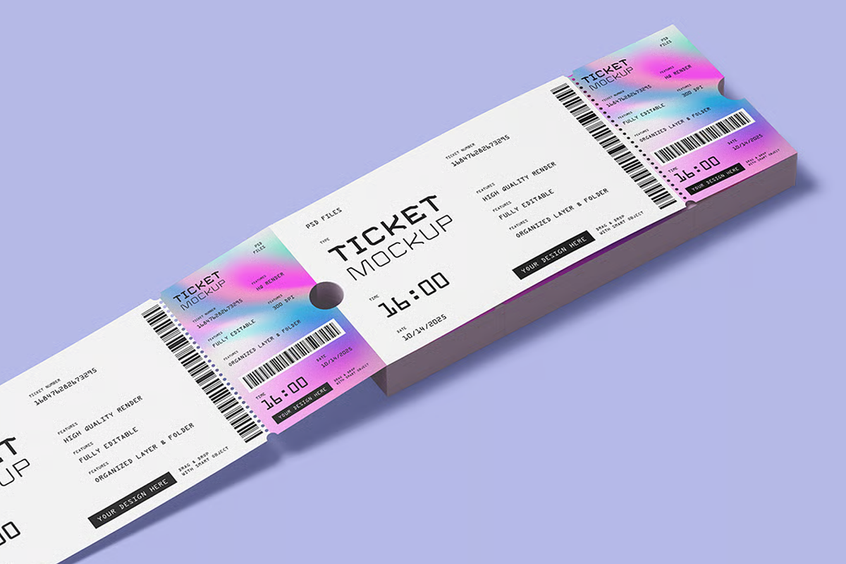 Event Ticket Mockup Set, a Merchandise Mockup by graphicsauce (Photo 3 of 4)