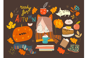 Cartoon Set with Cute Girl and, a Person Illustration by Maria Starus