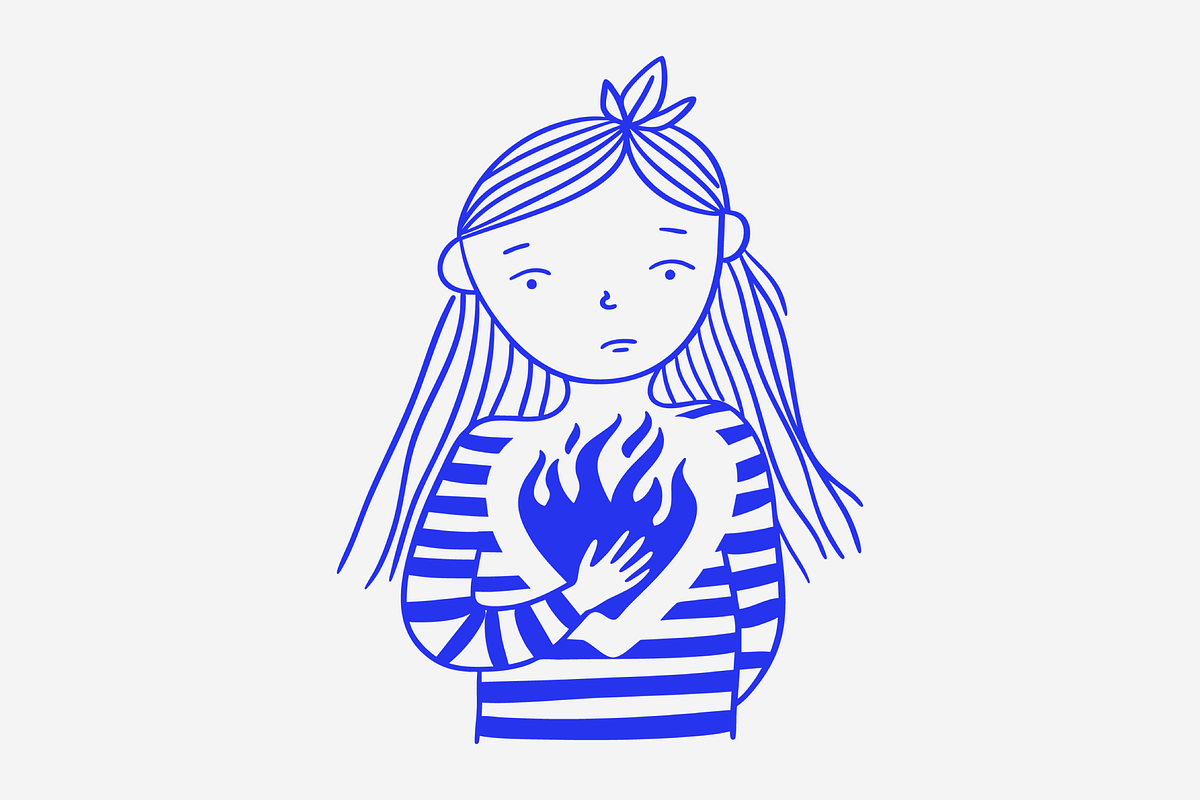 Sad Girl Holding Burning Heart, a Person Illustration by Danil Polshin