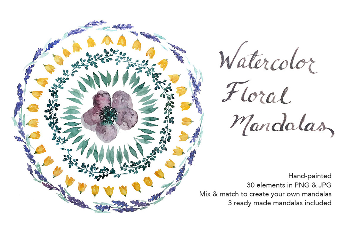 Watercolor Floral Mandalas - DIY Set, an Illustration by amyxbao (Photo 1 of 6)