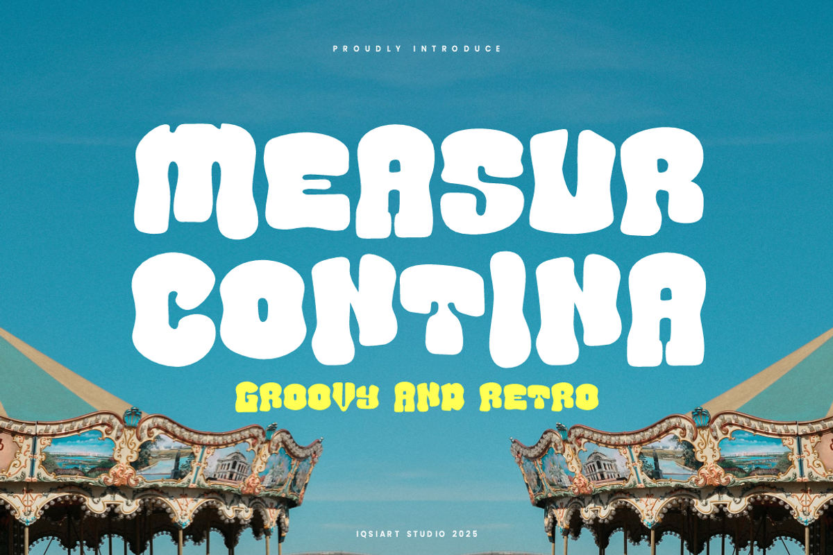 Measur Contina - Groovy Retro Font, a Sans Serif Font by Iqsiart Studio (Photo 1 of 7)