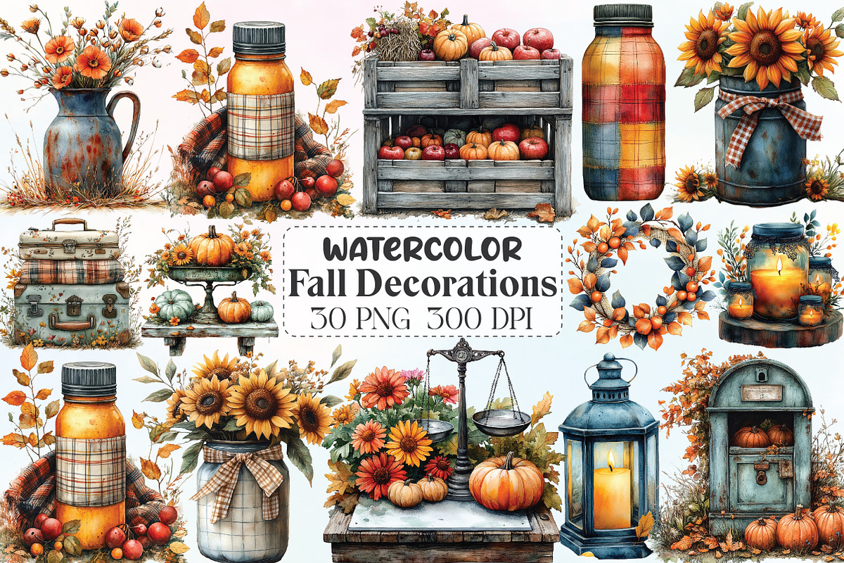 Vintage Fall Decorations Clipart, an Illustration by CraftArtStudio (Photo 1 of 6)