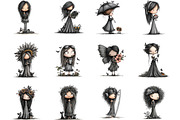 Cute Summer Gothic Girl Clipart, a Seasonal Illustration by Designking (Thumbnail 2 of 5)