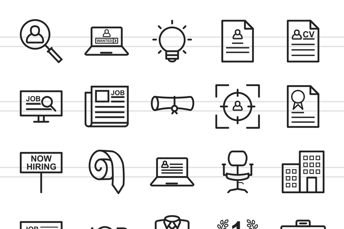 50 Employment Line Icons, an Outline Icon by IconBunny
