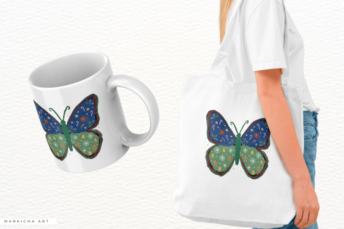 Christmas Butterfly Clipart, an Animal Illustration by Markicha Art (Photo 3 of 5)