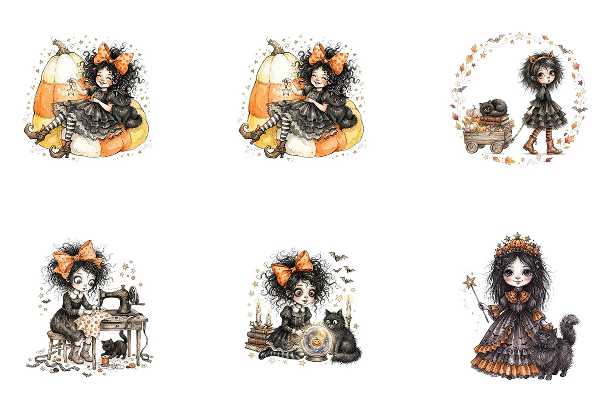 Whimsical Halloween Girl Clipart, a Seasonal Illustration by CreationArt (Photo 5 of 5)