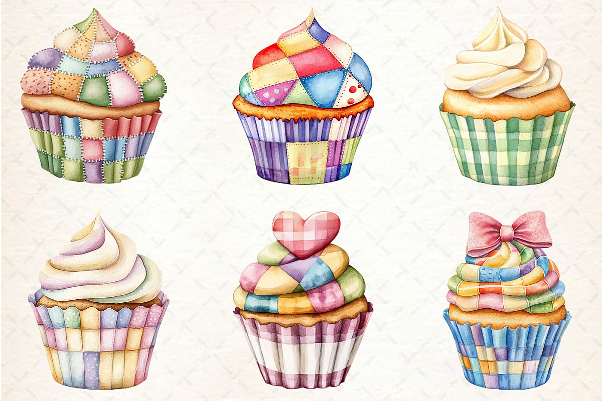 Patchwork Cupcake Clipart, an Illustration by Rose Art (Photo 3 of 4)