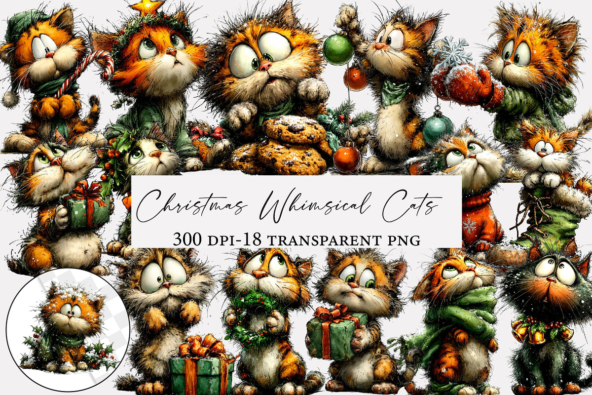 Christmas Whimsical Cats Clipart, an Illustration by Designworld (Photo 1 of 5)