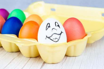 Easter eggs on a wooden white backgr, a Holiday Photo by AlexBush