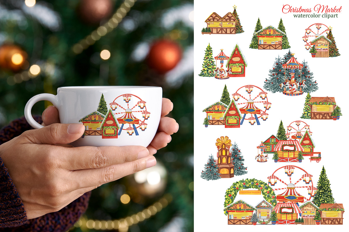 Christmas Market watercolor set, an Illustration by s.yanyeva (Photo 6 of 8)