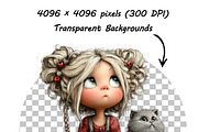 Whimsical Girl and Cat Clipart Set, a Person Illustration by one-touch (Thumbnail 17 of 18)