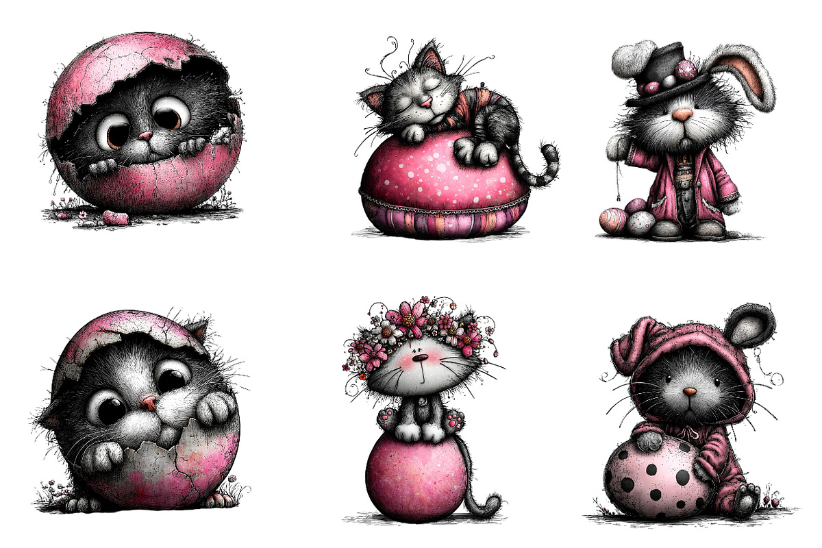 Whimsical Easter Cat Clipart, an Illustration by CreationArt (Photo 2 of 7)