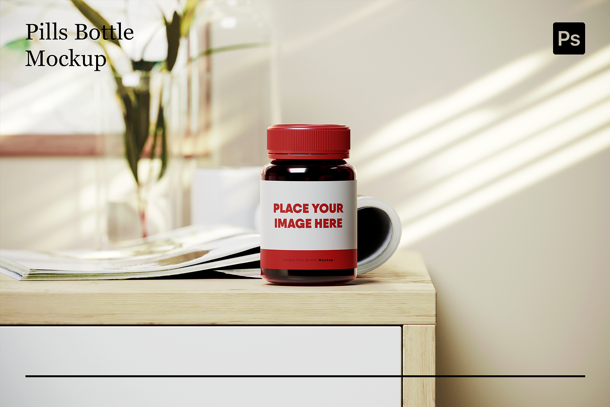 Amber Pills Bottle Mockups, a Packaging Mockup by Xtrahive (Photo 4 of 4)