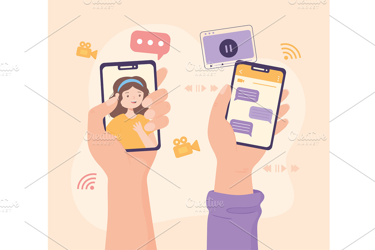 hands with mobile phones, a Person Illustration by studiogstock