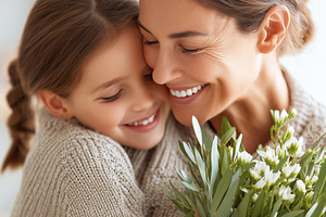 Smiling mother and daughter sharing, a Holiday Photo by MistyDay