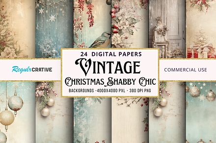 Vintage Christmas Shabby Chic bundle, an Object Graphic by Regulrcrative