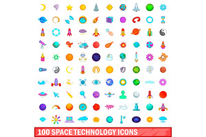 100 Space Technology Icons Set