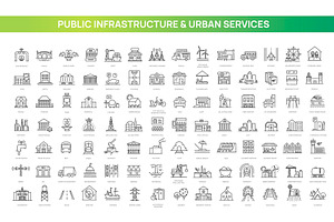 Public Infrastructure Line Icons Set
